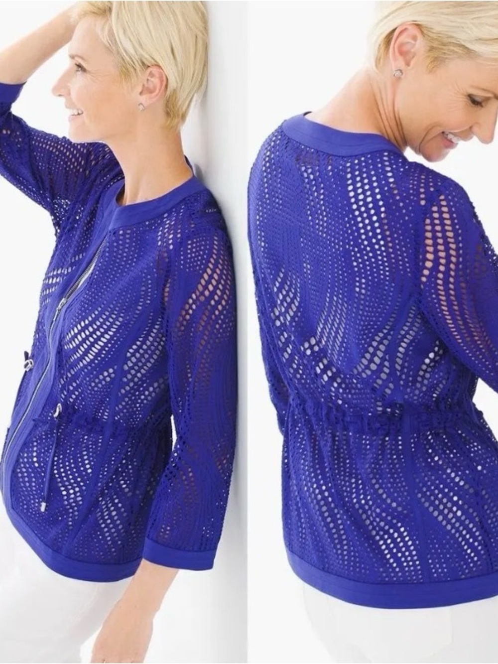 NEW! Chico's Zenergy Perforated Neema Zip Jacket Blue SZ S